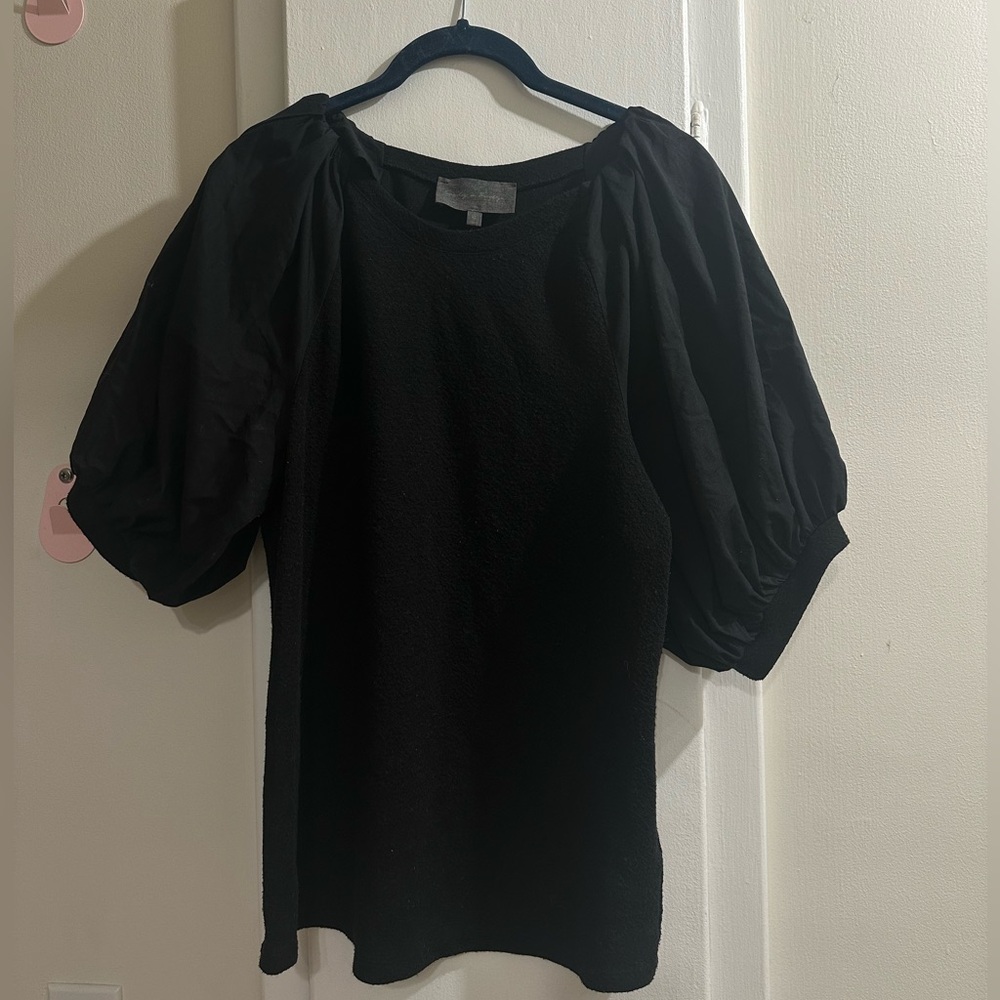 Anthropologie Sunday In Brooklyn Black Puffy Sleeve Women's Top Size XL